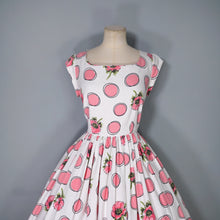 Load image into Gallery viewer, 50s PINK DOT AND FLORAL TEXTURED COTTON FULL SKIRTED DAY DRESS - S