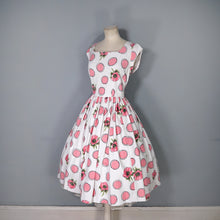 Load image into Gallery viewer, 50s PINK DOT AND FLORAL TEXTURED COTTON FULL SKIRTED DAY DRESS - S