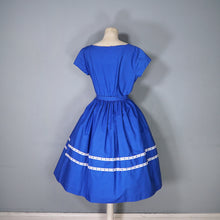 Load image into Gallery viewer, 50s 60s "LAVINIA" BOLD BLUE SHIRTWAISTER DAY DRESS WITH RIBBON TRIM - S
