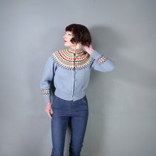 Load image into Gallery viewer, 60s 70s LIGHT BLUE WOOL NORWEGIAN / SCANDIC FAIRISLE CARDIGAN - S