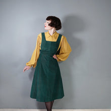 Load image into Gallery viewer, 70s GREEN CORDUROY A-LINE MIDI PINAFORE SKIRT / DRESS - S