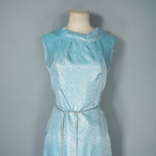 Load image into Gallery viewer, 60s ICE BLUE AND SILVER POLKA DOT METALLIC WIGGLE DRESS - XS