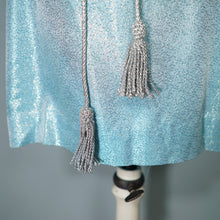 Load image into Gallery viewer, 60s ICE BLUE AND SILVER POLKA DOT METALLIC WIGGLE DRESS - XS