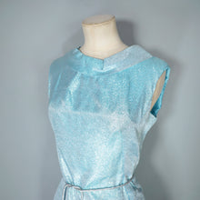 Load image into Gallery viewer, 60s ICE BLUE AND SILVER POLKA DOT METALLIC WIGGLE DRESS - XS