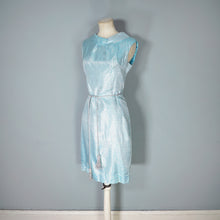 Load image into Gallery viewer, 60s ICE BLUE AND SILVER POLKA DOT METALLIC WIGGLE DRESS - XS