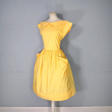 Load image into Gallery viewer, 80s does 50s BRIGHT YELLOW FULL SKIRTED BACK BUTTON SUN DRESS - XS-S