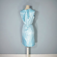 Load image into Gallery viewer, 60s ICE BLUE AND SILVER POLKA DOT METALLIC WIGGLE DRESS - XS
