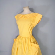 Load image into Gallery viewer, 80s does 50s BRIGHT YELLOW FULL SKIRTED BACK BUTTON SUN DRESS - XS-S