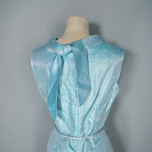 Load image into Gallery viewer, 60s ICE BLUE AND SILVER POLKA DOT METALLIC WIGGLE DRESS - XS