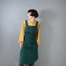 Load image into Gallery viewer, 70s GREEN CORDUROY A-LINE MIDI PINAFORE SKIRT / DRESS - S