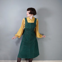 Load image into Gallery viewer, 70s GREEN CORDUROY A-LINE MIDI PINAFORE SKIRT / DRESS - S