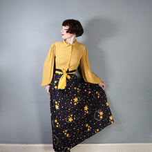 Load image into Gallery viewer, 70s BLACK AND YELLOW CELESTIAL STAR PRINT MAXI COTTON SKIRT - 34"