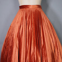 Load image into Gallery viewer, 70s CRAIGMERE FULL CIRCLE PLEATED PUMPKIN ORANGE VELOUR SKIRT - 25&quot;