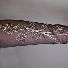 Load image into Gallery viewer, BLACK GOTHIC SHEER MESH EVENING OPERA GLOVES WITH SILVER BOW EMBROIDERY - 6