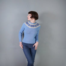 Load image into Gallery viewer, 70s HANDKNITTED LIGHT BLUE WOOL FAIRISLE YOKE JUMPER - M