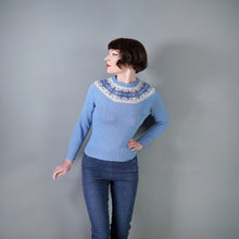 Load image into Gallery viewer, 70s HANDKNITTED LIGHT BLUE WOOL FAIRISLE YOKE JUMPER - M