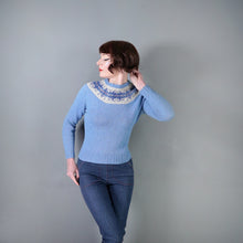 Load image into Gallery viewer, 70s HANDKNITTED LIGHT BLUE WOOL FAIRISLE YOKE JUMPER - M