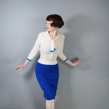 Load image into Gallery viewer, 60s ITALIAN PURE SOFT WOOL SAILOR KNIT WIGGLE DRESS IN BLUE AND CREAM - S-M