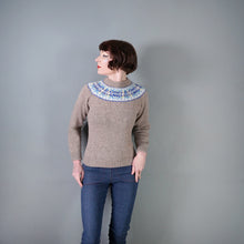 Load image into Gallery viewer, 70s LIGHT BROWN WOOL WITH BLUE AND YELLOW FAIRISLE YOKE JUMPER - S-M