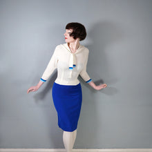 Load image into Gallery viewer, 60s ITALIAN PURE SOFT WOOL SAILOR KNIT WIGGLE DRESS IN BLUE AND CREAM - S-M