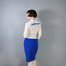 Load image into Gallery viewer, 60s ITALIAN PURE SOFT WOOL SAILOR KNIT WIGGLE DRESS IN BLUE AND CREAM - S-M