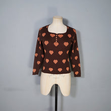 Load image into Gallery viewer, 70s SOFT KNIT BROWN AND PEACH HEART JUMPER TOP - XS-S