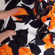 Load image into Gallery viewer, 60s VIVID AND BLACK ORANGE FLORAL ROSE PRINT RUFFLED COTTON DRESS - S