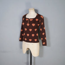 Load image into Gallery viewer, 70s SOFT KNIT BROWN AND PEACH HEART JUMPER TOP - XS-S