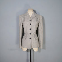 Load image into Gallery viewer, 40s GREY WESTERN STYLE FITTED WOOL JACKET WITH PATCHWORK DESIGNS - M