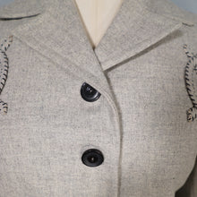 Load image into Gallery viewer, 40s GREY WESTERN STYLE FITTED WOOL JACKET WITH PATCHWORK DESIGNS - M
