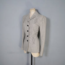 Load image into Gallery viewer, 40s GREY WESTERN STYLE FITTED WOOL JACKET WITH PATCHWORK DESIGNS - M