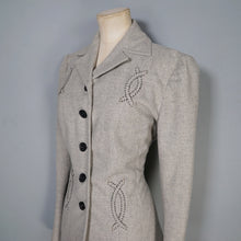 Load image into Gallery viewer, 40s GREY WESTERN STYLE FITTED WOOL JACKET WITH PATCHWORK DESIGNS - M