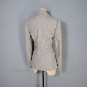 40s GREY WESTERN STYLE FITTED WOOL JACKET WITH PATCHWORK DESIGNS - M