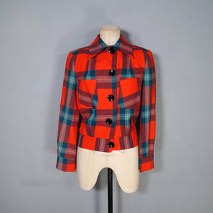 60s does 40s BROWNSTONES RED GREEN TARTAN BOMBER STYLE JACKET - S-M