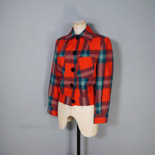 Load image into Gallery viewer, 60s does 40s BROWNSTONES RED GREEN TARTAN BOMBER STYLE JACKET - S-M