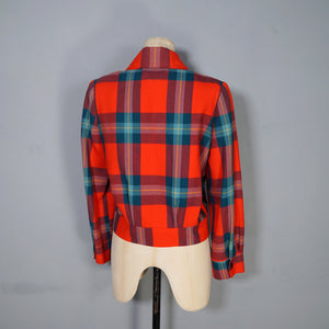 60s does 40s BROWNSTONES RED GREEN TARTAN BOMBER STYLE JACKET - S-M