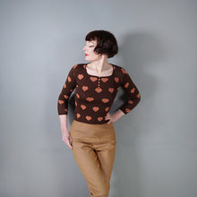 Load image into Gallery viewer, 70s SOFT KNIT BROWN AND PEACH HEART JUMPER TOP - XS-S