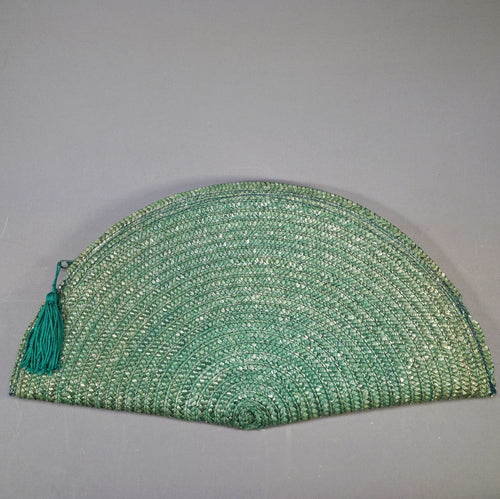 50 BIG GREEN WICKER HALF CIRCLE FAN SHAPED ENVELOPE CLUTCH BAG
