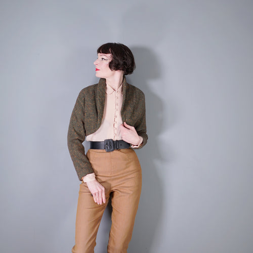 50s FLECKED BROWN ORANGE WOOL CROPPED BOLERO JACKET - S