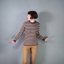 Load image into Gallery viewer, STRIPED 80s 90s BROWN WHITE NAUTICAL BRETON JUMPER - L