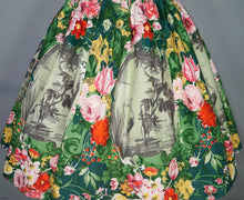 Load image into Gallery viewer, 50s 60s BOLD GREEN FLORAL NOVELTY COTTON DRESS WITH FULL SKIRT - S