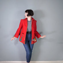 Load image into Gallery viewer, 50s RED WOOL MEXICAN EMBROIDERED TOURIST JACKET WITH PUFF SLEEVE - S