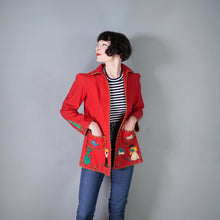 Load image into Gallery viewer, 50s RED WOOL MEXICAN EMBROIDERED TOURIST JACKET WITH PUFF SLEEVE - S