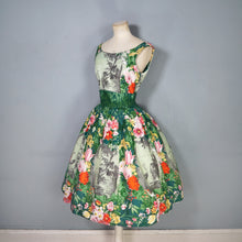 Load image into Gallery viewer, 50s 60s BOLD GREEN FLORAL NOVELTY COTTON DRESS WITH FULL SKIRT - S
