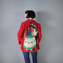 Load image into Gallery viewer, 50s RED WOOL MEXICAN EMBROIDERED TOURIST JACKET WITH PUFF SLEEVE - S