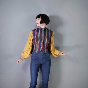 50s COLOURFUL RAINBOW STRIPE FITTED LADIES WAISTCOAT  SHIRT - S-M