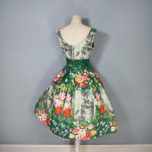 Load image into Gallery viewer, 50s 60s BOLD GREEN FLORAL NOVELTY COTTON DRESS WITH FULL SKIRT - S