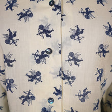 Load image into Gallery viewer, 70s BLUE WHITE CHERUB / CUPID NOVELTY PRINT SHIRT - S