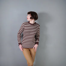 Load image into Gallery viewer, STRIPED 80s 90s BROWN WHITE NAUTICAL BRETON JUMPER - L