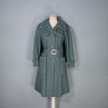 Load image into Gallery viewer, 70s DARK FOREST GREEN DENIM COTTON BELTED TRENCH COAT - S